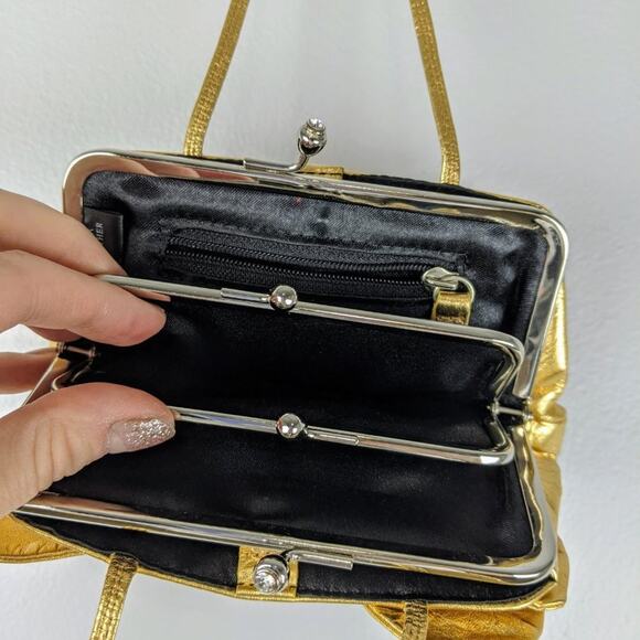 Bebe Gold Leather Mini Bag Rhinestones and Bow - Picture 8 of 9